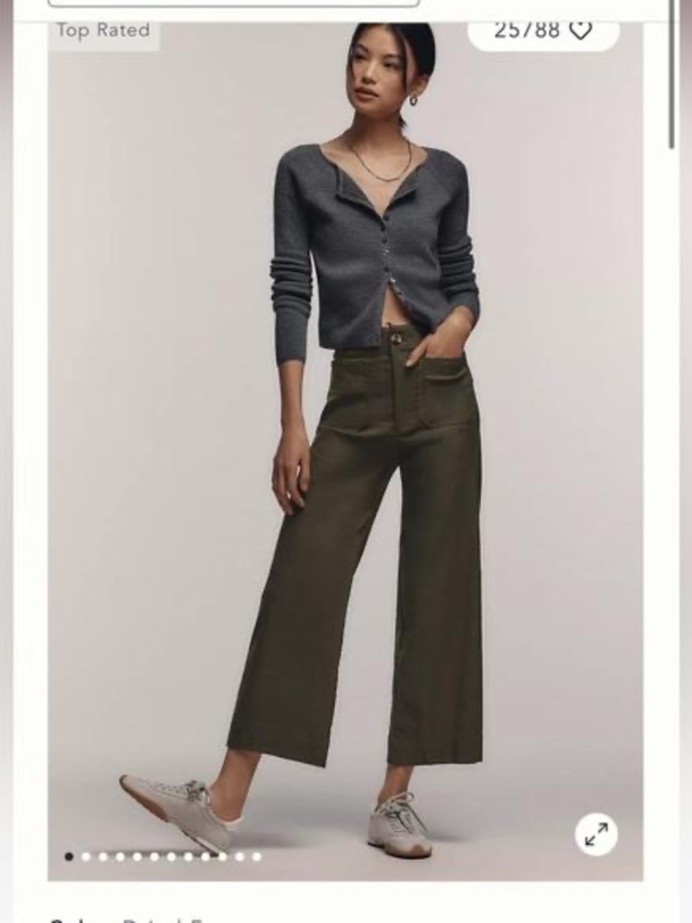 Maeve by Anthropologie Colette Cropped Wide-Leg Pants Olive Green Size 29